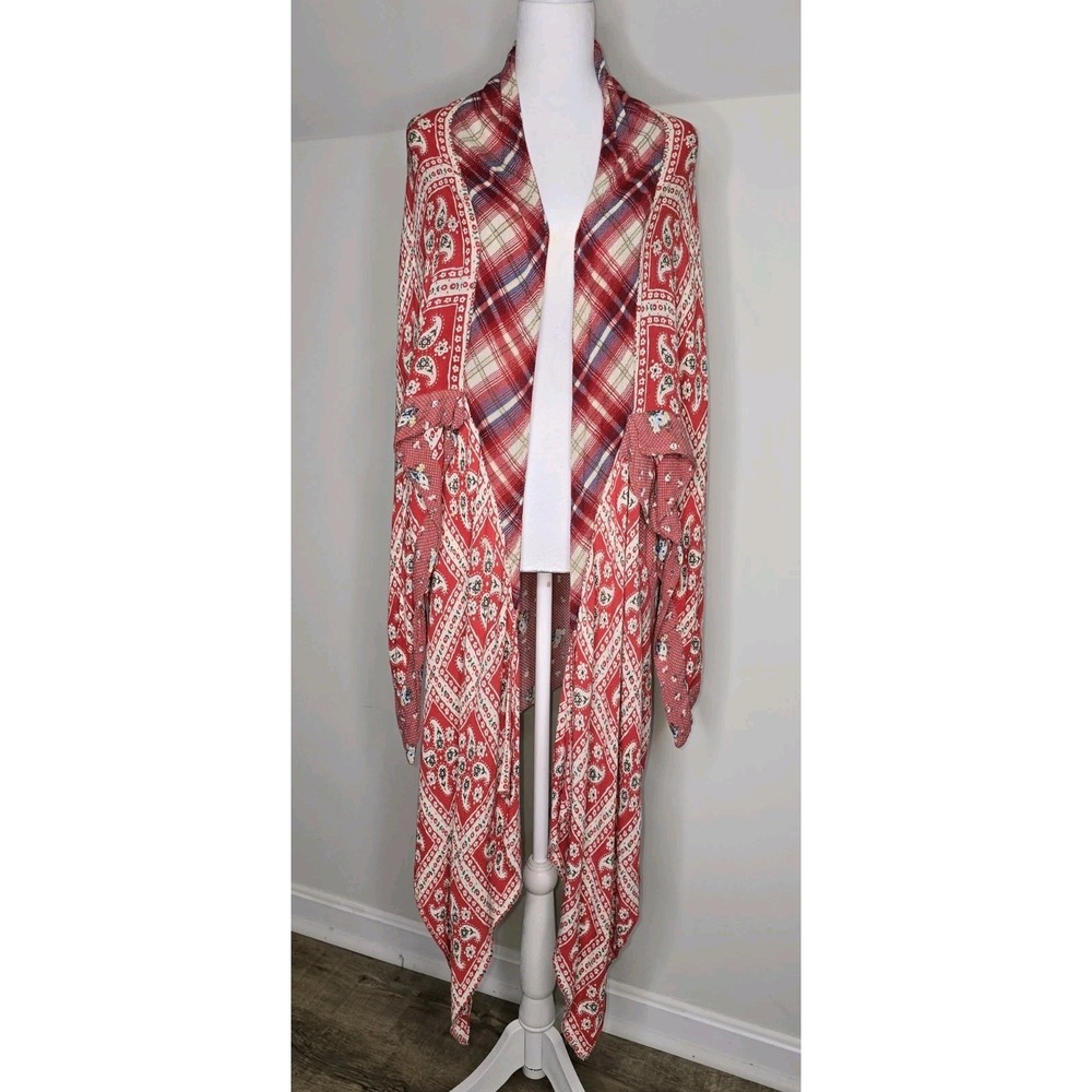 Free People American Pie Duster Kimono Cardigan Boho Patchwork Paisley Floral OS
